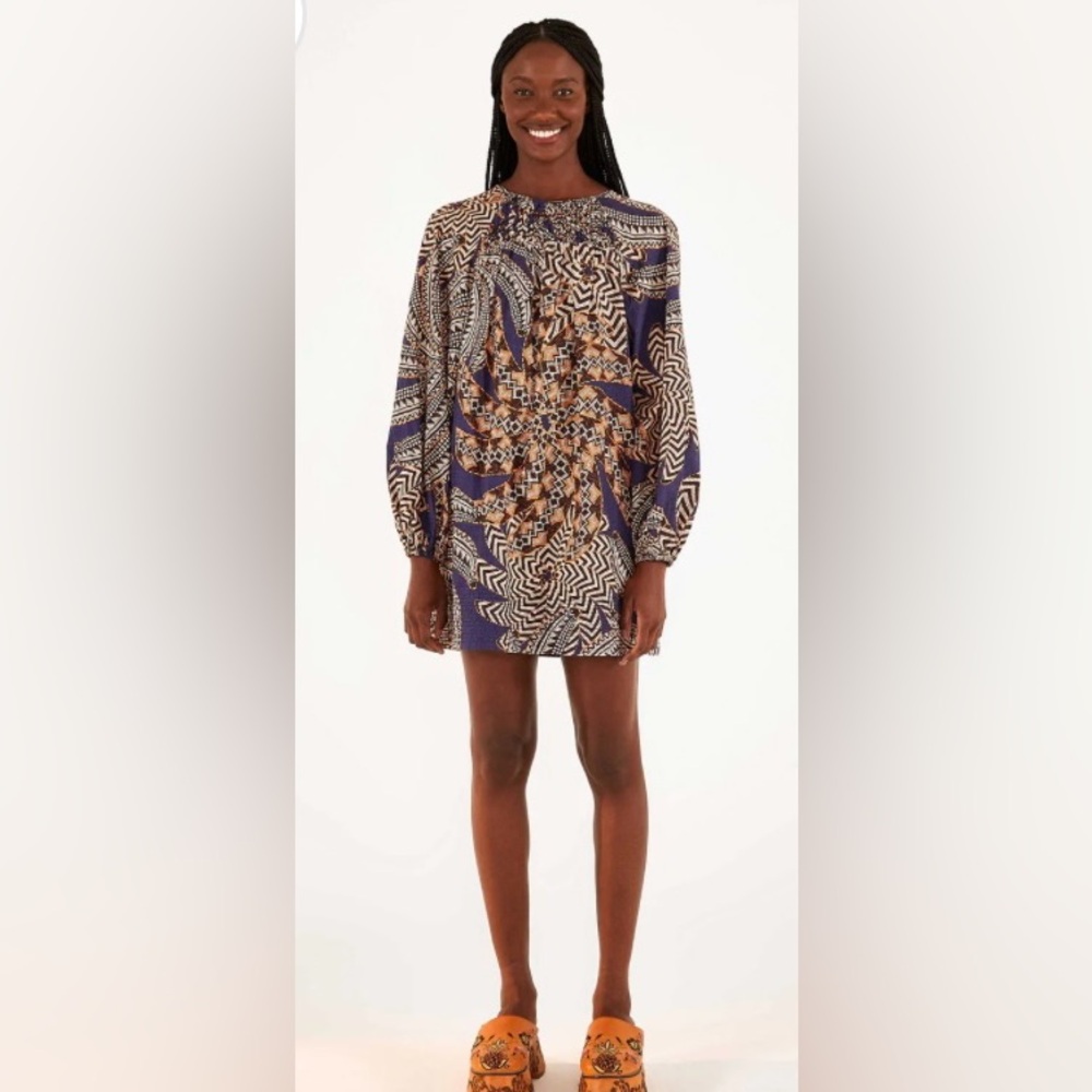 Farm Rio Organic Cotton Mini Dress — Yawanawa Print — Size XS
